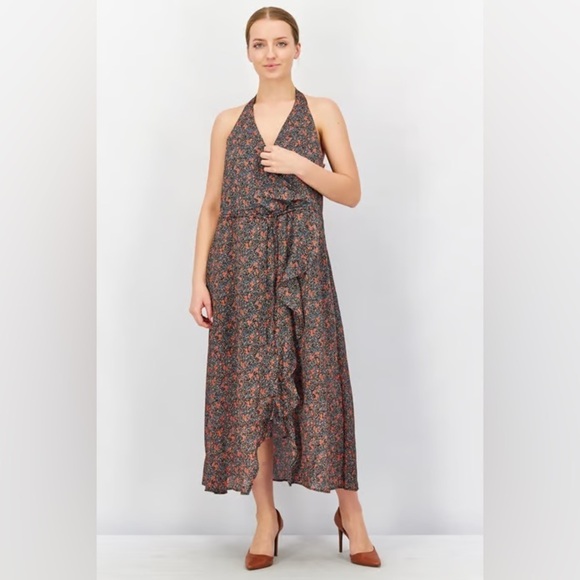 Avec Les Filles | Floral Midi Wrap Style Dress Navy Blue Women’s Size Small - Picture 1 of 12